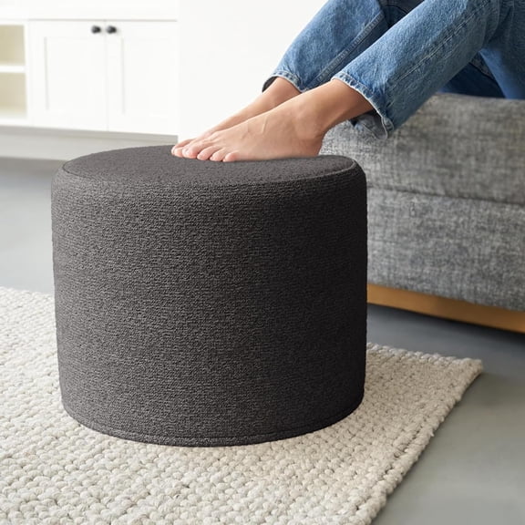 Beautiful Boucle Pouf Ottoman and Foot Rest - Elevate Your Living Room Decor with Lightweight Comfort and Charm - A Round Modern Foam Filled Foot Stool Perfect to Rest Your Feet