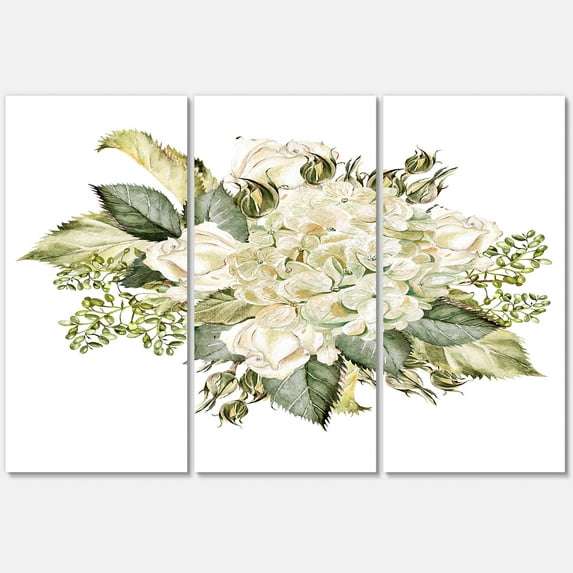 Beautiful Bouquet With Roses and Hudrangea 28 in x 36 in Painting Canvas Art Print, by Designart