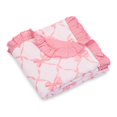 thumbnail image 1 of LollyBanks Ruffle Baby Girl Blanket, Organic Cotton Muslin Crib Quilt, 40 x 36 in, Pink Bow Print, 1 of 8