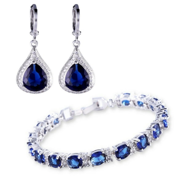 Beautiful Bracelet and Earring Jewelry Set with Created Blue Stones