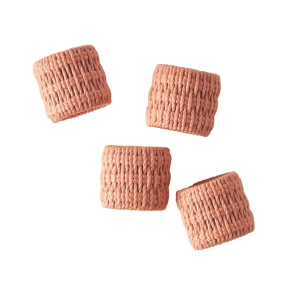 Beautiful Dining Braided Napkin Ring Set 100% Rayon with a Plastic Inner, Coral, 4 Pack