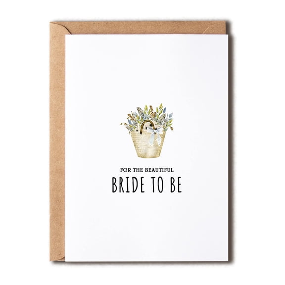 Beautiful Bride to Be Greeting Card  Floral Basket Design with Elegant Typography  Blank Inside, Includes Envelope  Perfect for Bridal Showers or Weddings