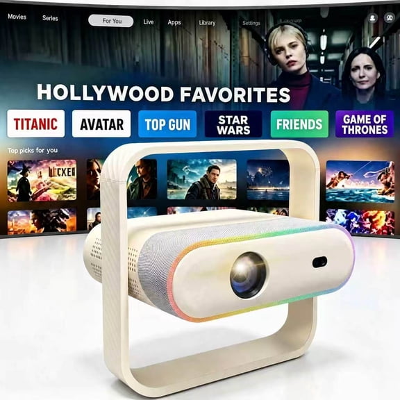 QWOTONXN 6Pro 1000ANSI 1080P Projector, 360 Rotatable, Dual 5W Speakers, RGB Lights, Home Theater & Office