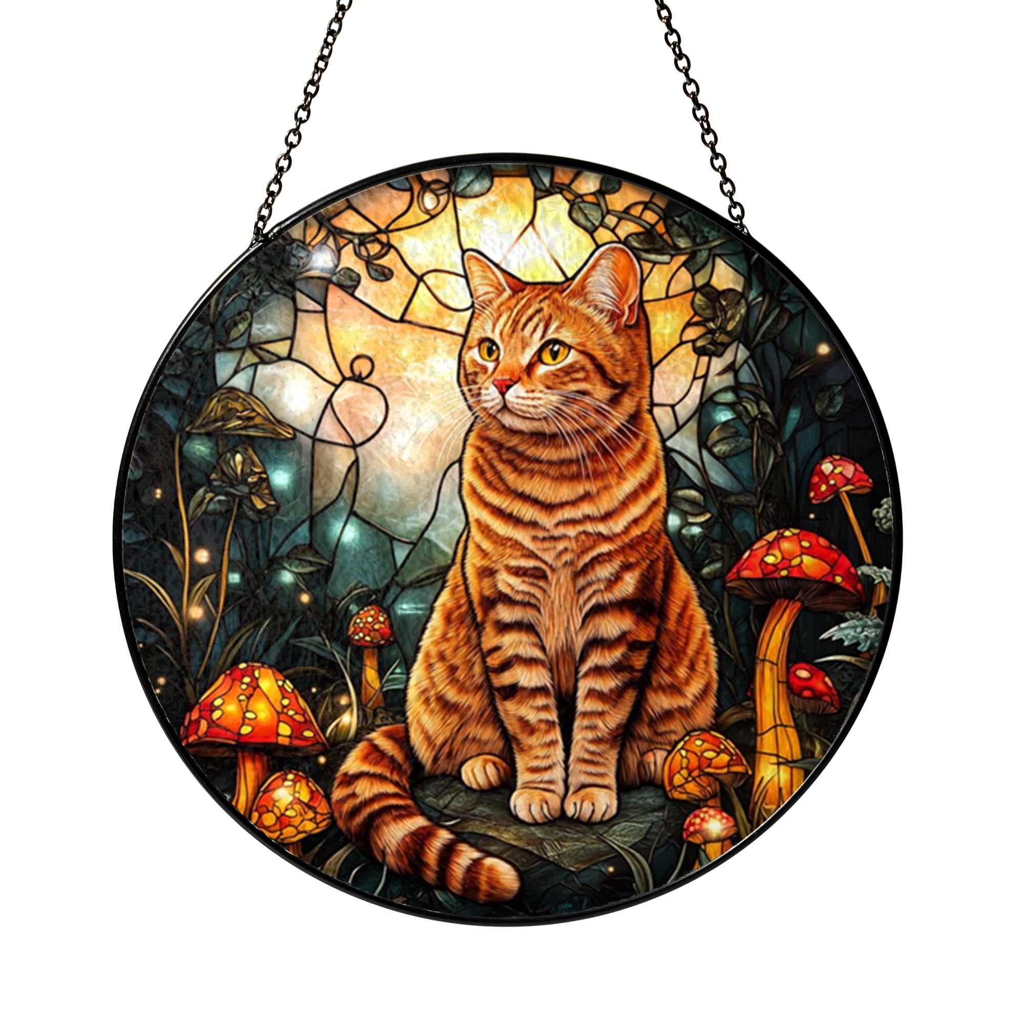 Beautiful British Cat and Glowing Mushrooms Spring Suncatcher Glass ...