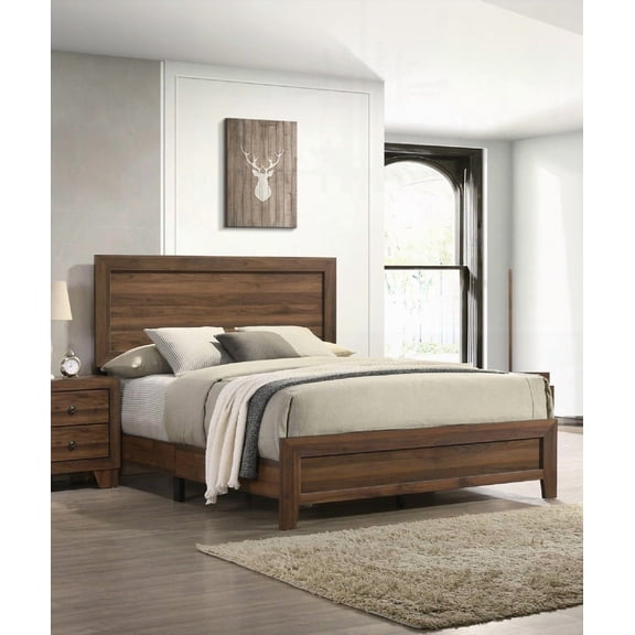 Beautiful Brown Cherry 1pc Queen Size Panel Bed for Contemporary Bedroom