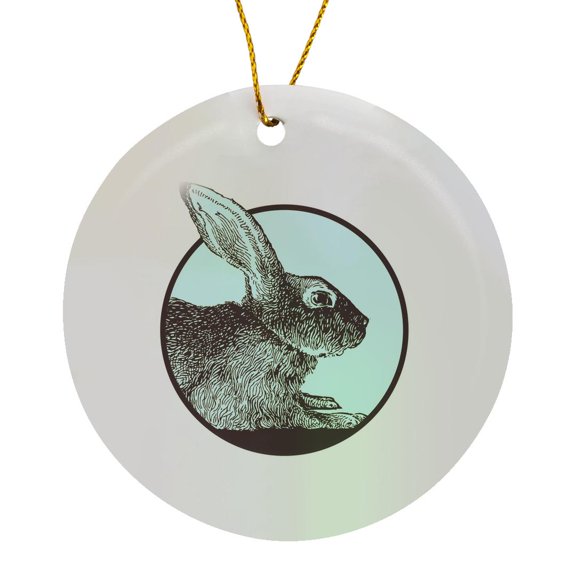 3drose, Beautiful Brown Hare Illustration in Circle with Blue Background, Circle Porcelain Ornament