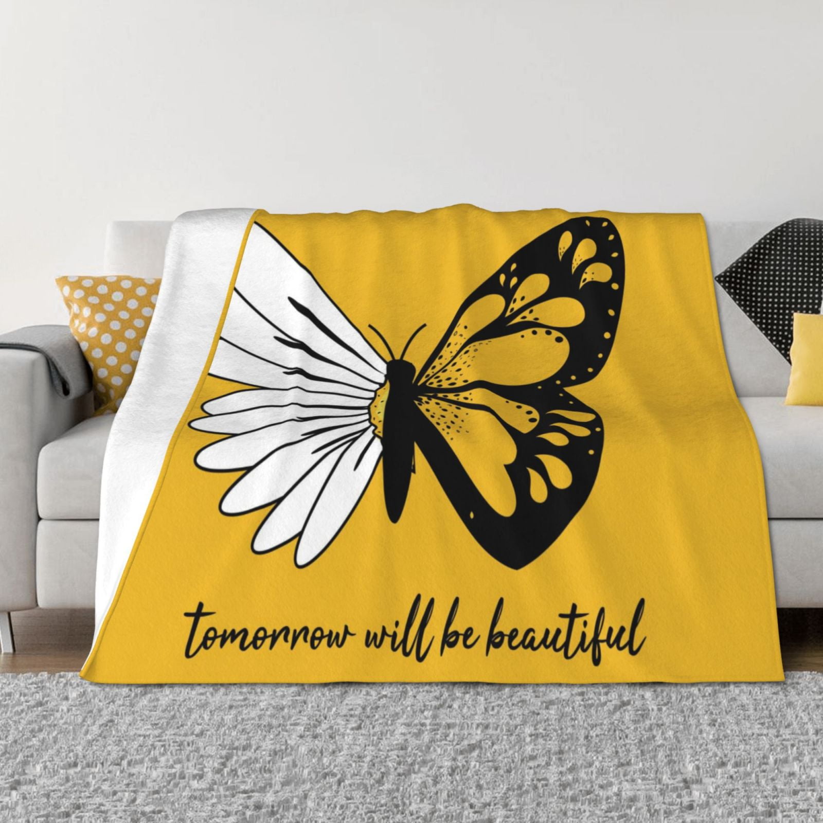 Beautiful Butterflies And Daisies Throw Blanket for Couch, Soft Fuzzy
