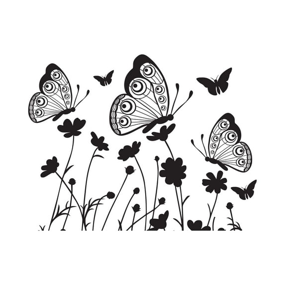 Beautiful Butterflies In Meadows Vinyl Design Wall Art Sticker Designs Vinyl Stickers For Home House Walls Rooms Windows Bedroom Decoration Size (28x28 inch)