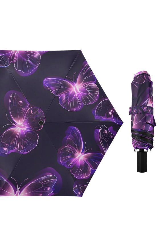 Beautiful Butterflies Outline Compact Sun Umbrella Windproof Travel Umbrellas for Rain Strong Portable UV Protection