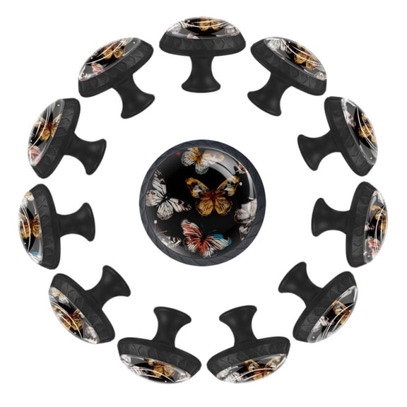 Beautiful Butterflies Seamless Pattern 35MM Round Glass Cabinet Knobs, Kitchen Knobs for Drawer Dresser Cupboard Wardrobe Modern Pulls Handles Hardware, Set of 12
