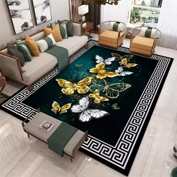 Beautiful Butterfly Carpet Runner Rug, Soft, Durable, Vintage Inspired, Distressed, Low Pile, Non-Shedding, Easy Clean, Printed, Living Room Rug