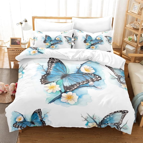 Beautiful Butterfly Duvet Cover Set Lovers Bedding Girl 3-Piece Fashion Design Youth Duvet Cover Soft and Easy to Clean Quilt Cover Bedding Set