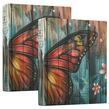 Beautiful Butterfly and Flowers 3 Ring Hardcover Binders 1.5" Round Rings for Letter-Size Folder Paper Organizer Pockets for Office Student Recipe 1 Pack