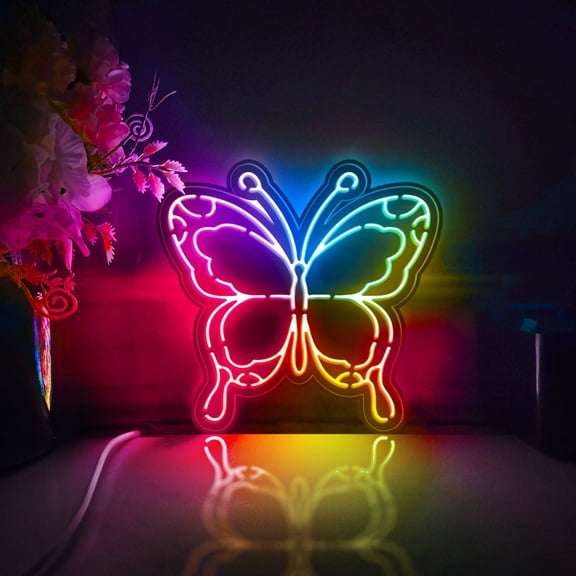 Beautiful Butterfly Led Light Box, Dimmable Neon-Like Light Signs USB Power for Wall Decor Bedroom Decoration, Color Flow Effect (WxH) 11"x11"