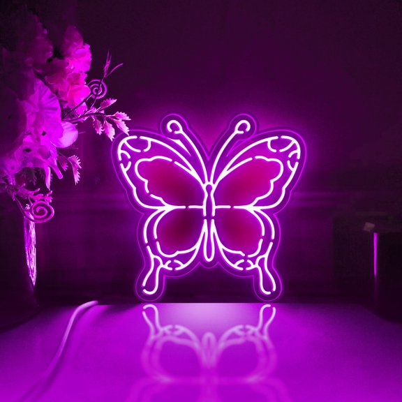 Beautiful Butterfly Led Light Box, Dimmable Neon-Like Light Signs USB Power for Wall Decor Bedroom Decoration, RGB Light (WxH) 6"x6"