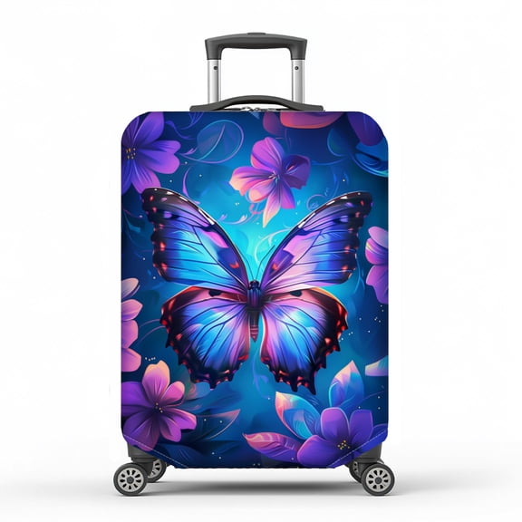 Beautiful Butterfly Luggage Cover Purple Flowers Elastic Baggage Covers Dust-Proof Suitcase Sleeve Anti-Scratch Washable Suitcase Protector Size M Fit