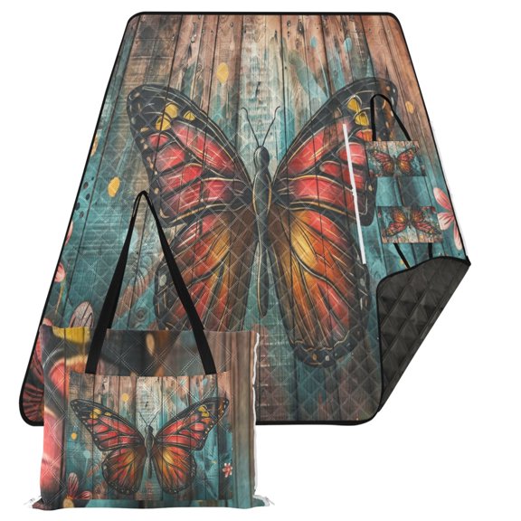 Beautiful Butterfly and Flowers Extra Large Picnic Beach Blanket Waterproof Sand Proof Portable Outdoor Mat 80x118