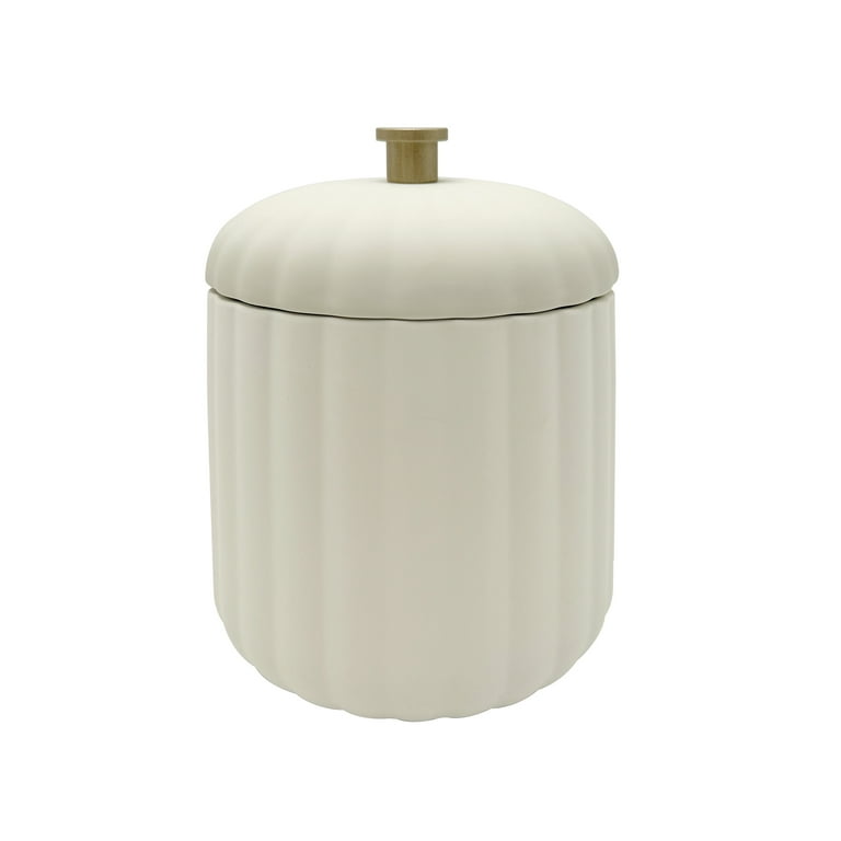 Beautiful Off White Bathroom Canister with Lid, Compact Plastic
