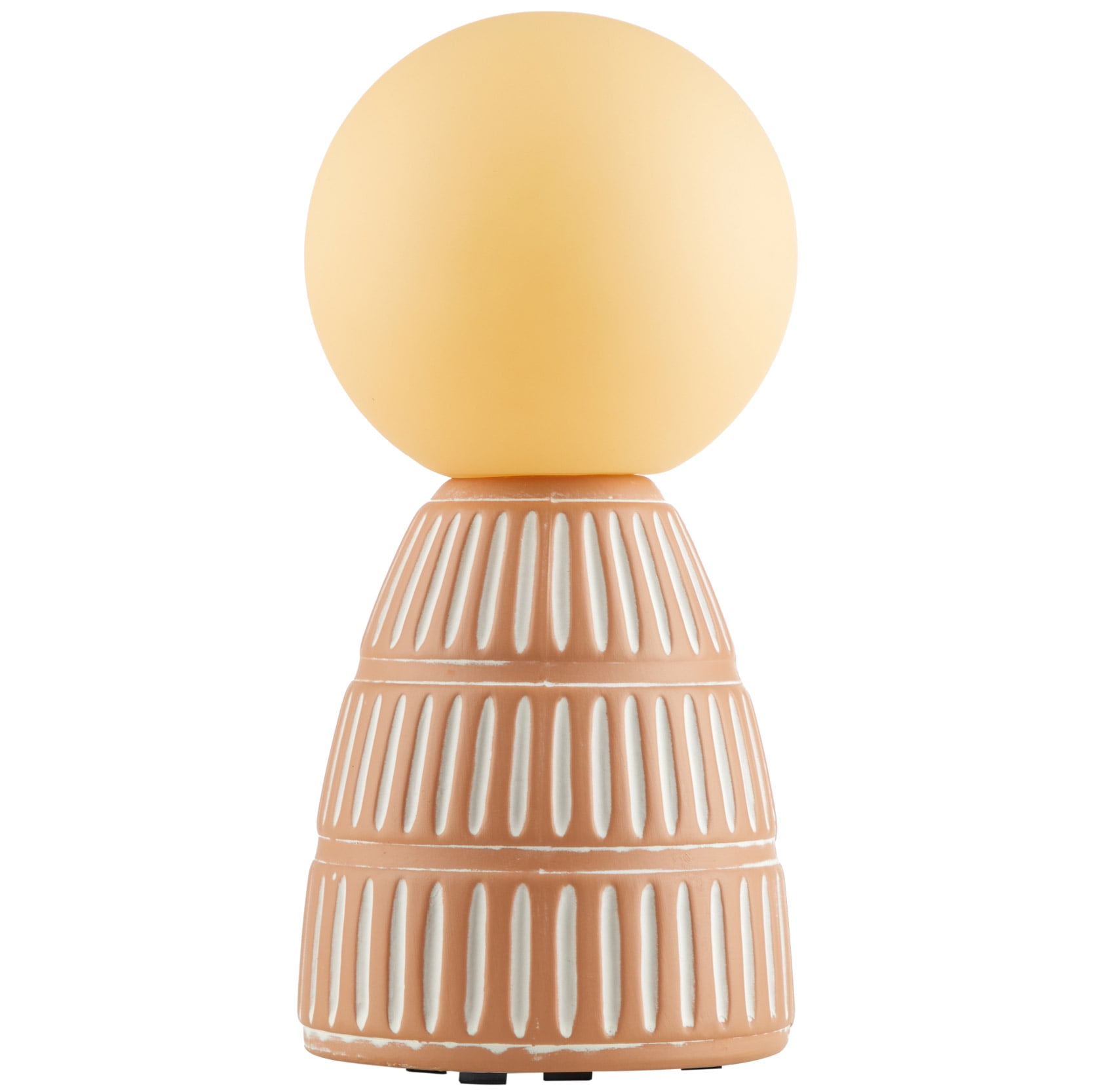 Beautiful 9.75" Ceramic Brown Ribbed Rechargeable/Cordless Frosted Globe Table Lamp by Drew Barrymore