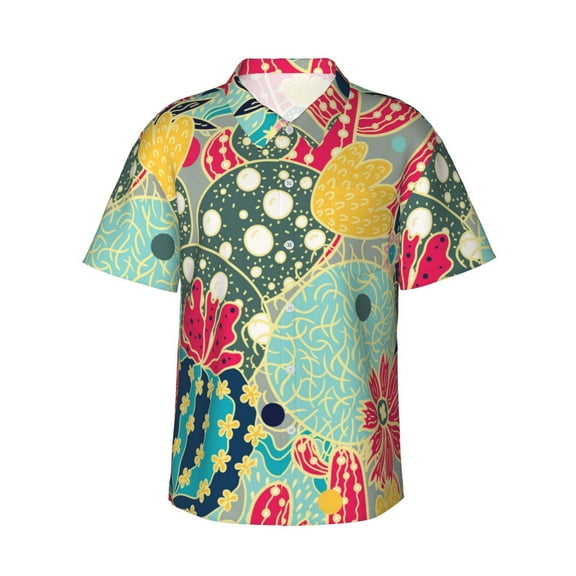 Beautiful Cactus Men's 3d Print Casual Button Down Shirts, Novelty Hawaiian Short Sleeves M