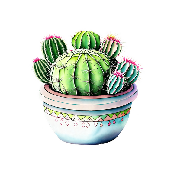 Beautiful Cactus Plant in Ceramic Pot Edible Cake Topper-1/4 Sheet