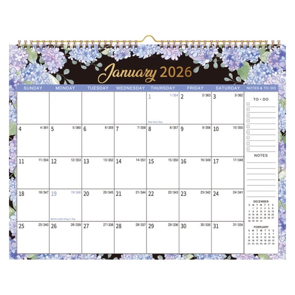 Beautiful Calendar for Living Room and Wall, Important Holiday Anniversary Calendar with Hydrangea Bloom Design, January to December 2026 Wall Calendar for Home Decor