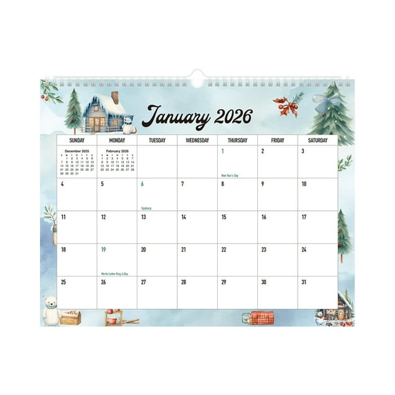 Beautiful Calendar for Living Room and Wall, Important Holiday Anniversary Calendar with YO-Watercolor Holiday Design, Modern Wall Calendar for Home and Office