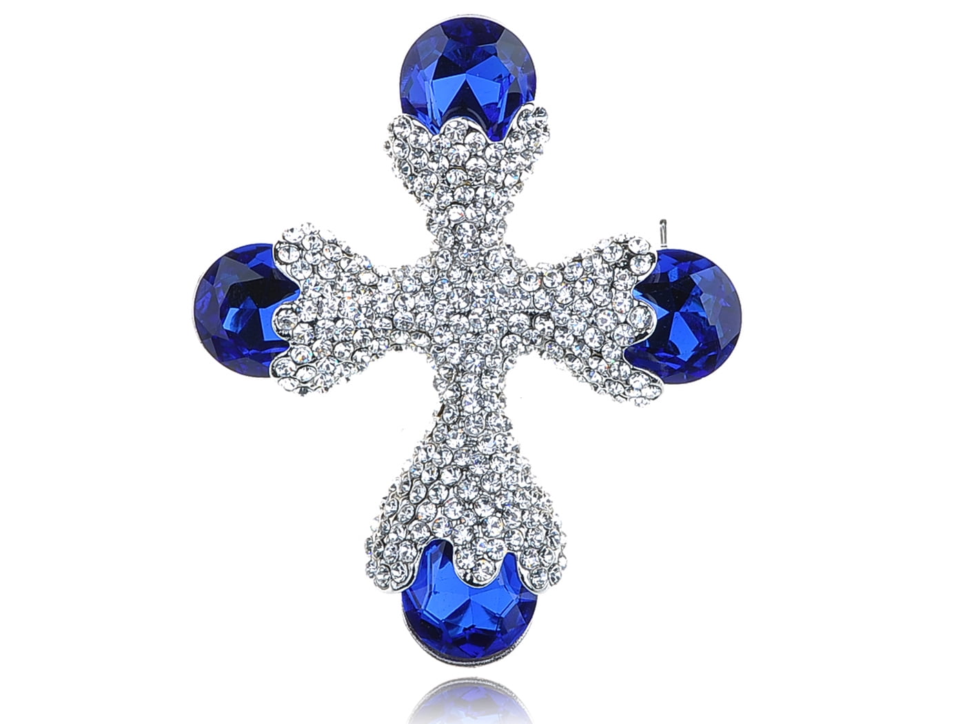 Beautiful Capri Blue Clear Crystal Rhinestone Silver Tone Cross Shape ...