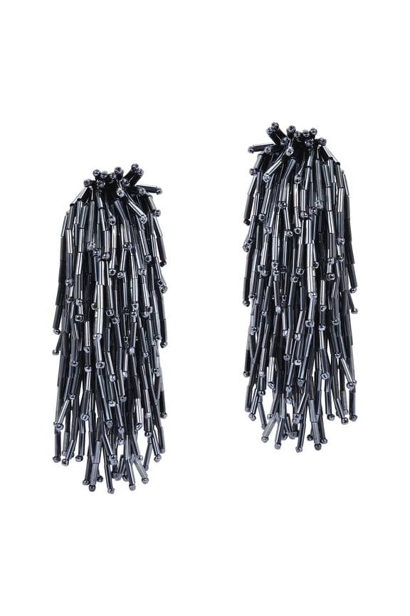 Beautiful Cascading Cluster of Black Metallic Beads Clip-on Earrings