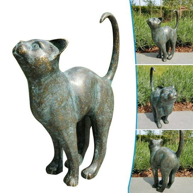Beautiful Cat Statue With Rounded Back Garden Decor Resin Outdoor Lawn