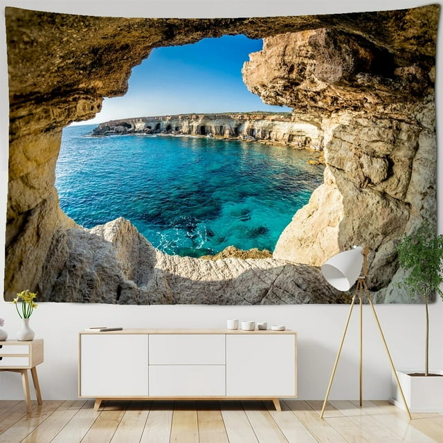 Beautiful Cave Waterfall Print Wall Tapestry Polyester Fabric forest landscape Tapestry Bi