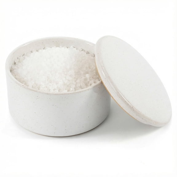 Beautiful Ceramic Salt Cellar with Lid - Spacious Container for Your Kitchen Countertop Keeps Salt Flakes Dry & Fresh - A Decorative Box/Holder For Any Kitchen