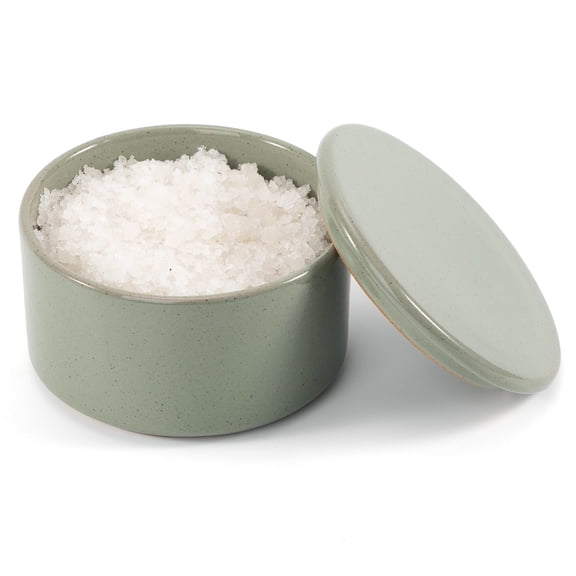 Beautiful Ceramic Salt Cellar with Lid - Spacious Container for Your Kitchen Countertop Keeps Salt Flakes Dry & Fresh - A Decorative Box/Holder For Any Kitchen