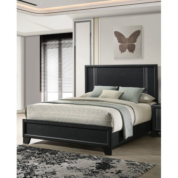 Beautiful Charcoal Finish Queen Size Panel Bed 1pc Wooden Bedroom Furniture