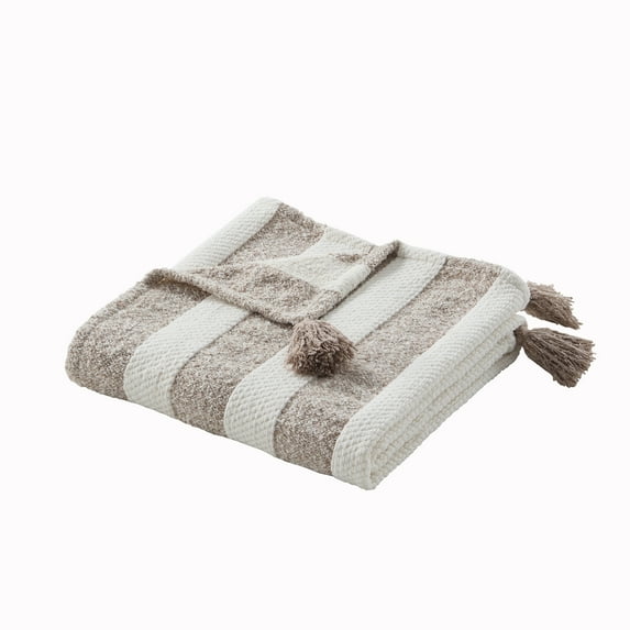 Beautiful Porcini Taupe Chenille Striped Throw by Drew Barrymore, 50" x 60"
