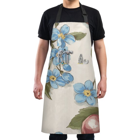 Beautiful Cherries and Flowers Chef Kitchen Apron with Pockets for Women Waterproof Aprons for Cooking Baking