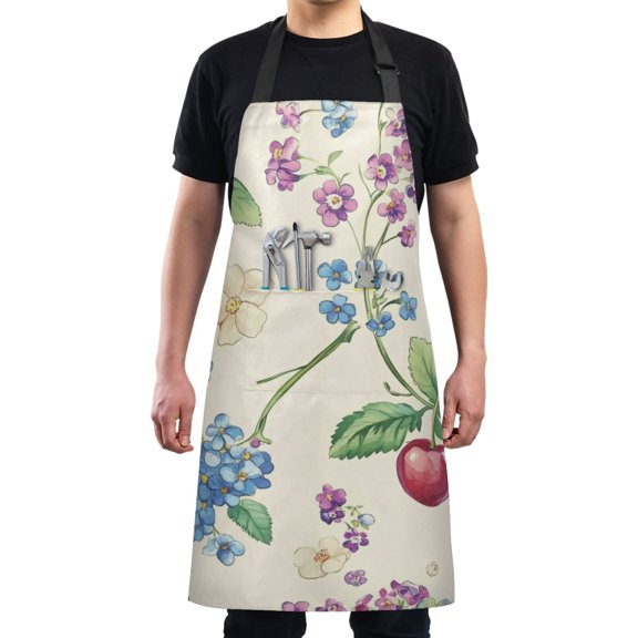 Beautiful Cherries and Leaves Chef Kitchen Apron with Pockets for Women Waterproof Aprons for Cooking Baking