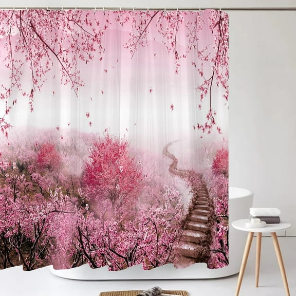 Beautiful Cherry Blossom Flowers Fabric Shower Curtain Bathroom Curtains Floral landscape Waterproof Decor Bath Screen with Hook
