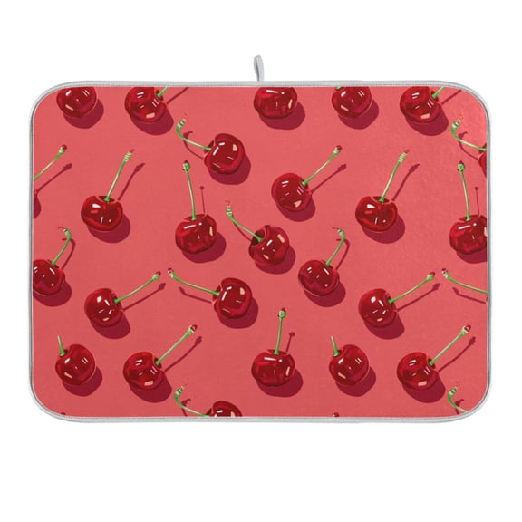 Beautiful Cherry Dish Drying Mat 16x18 Absorbent Microfiber Draining Rack Pad for Kitchen Counter Sink