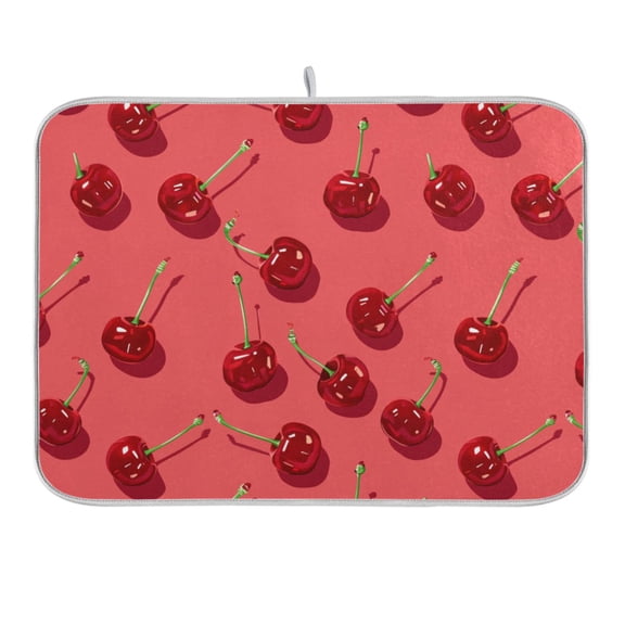 Beautiful Cherry Dish Drying Mat 16x18 Absorbent Microfiber Draining Rack Pad for Kitchen Counter Sink