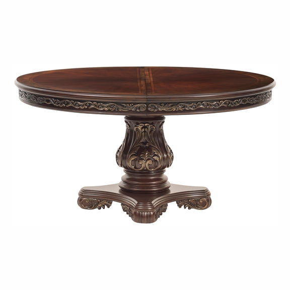 Beautiful Cherry Finish with Gold Tipping 1pc Dining Round/Oval Table with Extension Leaf Traditional Design Furniture