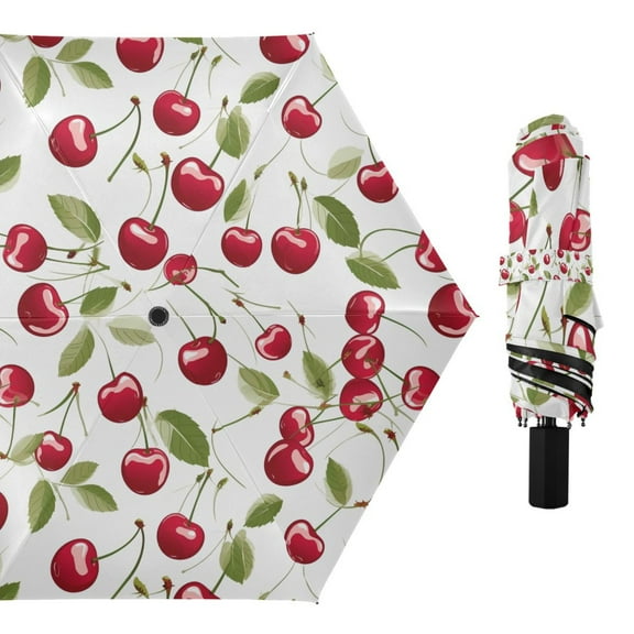 Beautiful Cherry Fruits Compact Sun Umbrella Windproof Travel Umbrellas for Rain Strong Portable UV Protection