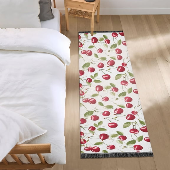 Beautiful Cherry Fruits Runner Area Rug 2x6 Soft Non-Slip Washable Bedside Carpet for Hallway Bedroom Living Room Home Decor