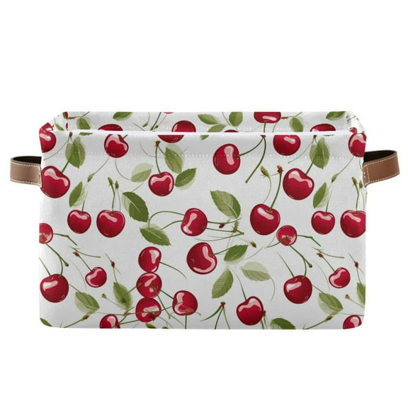 Beautiful Cherry Fruits Storage Bins with Handle Fabric Organizer Basket Foldable Box 1 Pack 14.2x10.2x8.3
