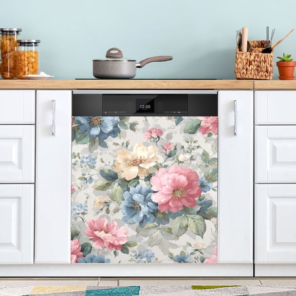 Beautiful Chic Florals with Pastel Colors Dishwasher Magnet Refrigerator Magnetic Cover Washing Machine Magnet Sticker Kitchen Decor