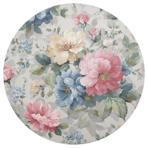 Beautiful Chic Florals with Pastel Colors PVC Round Grid Placemat Table Mat 1 Pc 15.4" x 15.4"