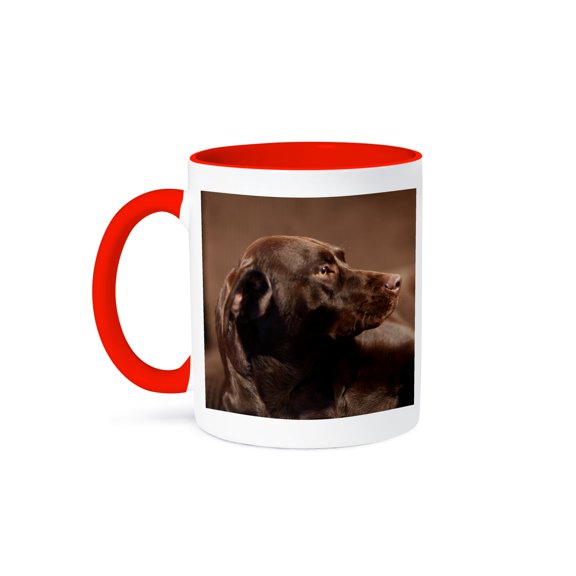 3drose, Beautiful Chocolate Labrador Retriever Dog Pet Photo Side Profile, 15oz Two-tone Red Mug