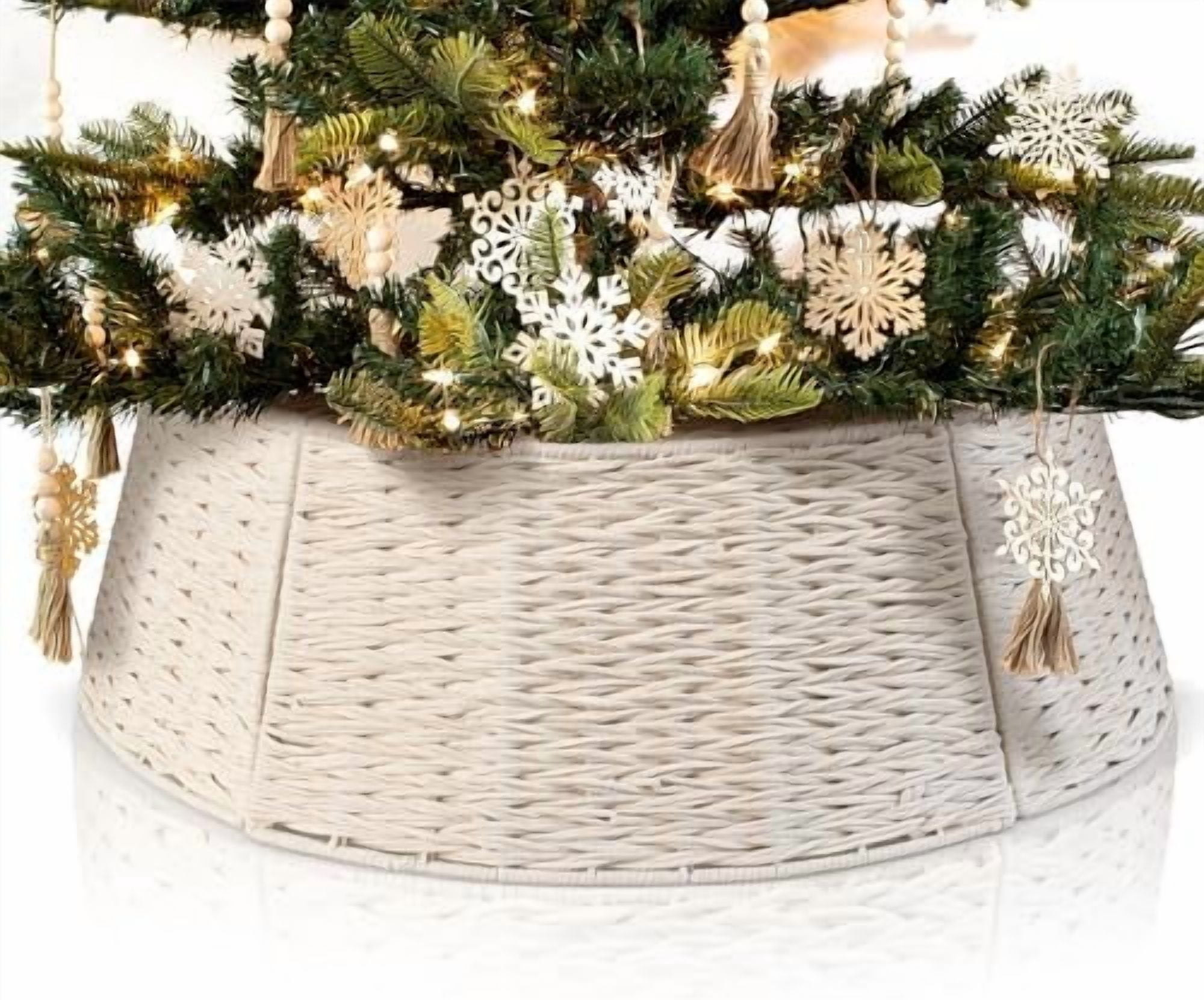 ZICOTO Christmas Tree Collar - 28 Inch Cotton Rope Tree Ring Skirt Alternative For Holiday Decor