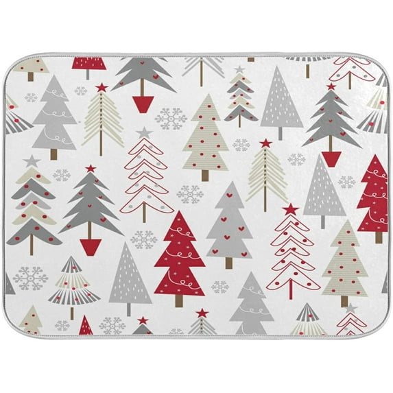Beautiful Christmas Tree Dish Drying Mat for Kitchen Counter, Absorbent Reversible Dish Draining Mat,Rack Pad for Countertop, 18 x 24 Inches