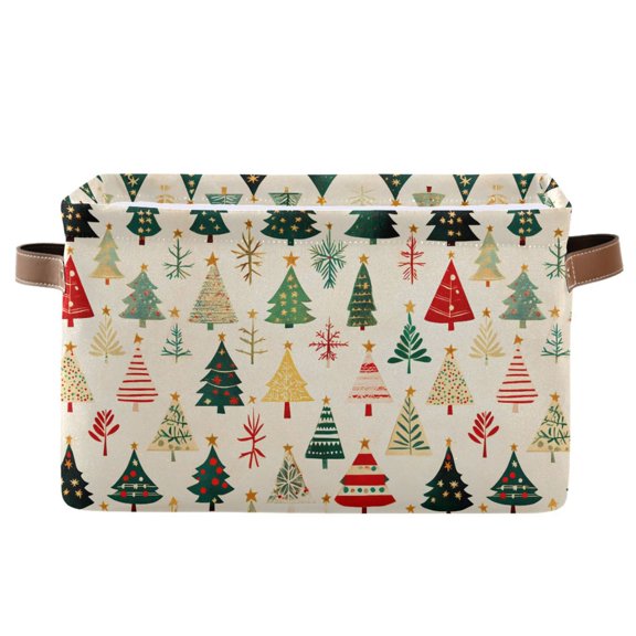 Beautiful Christmas Trees Storage Bins with Handle Fabric Organizer Basket Foldable Box 1 Pack 14.2x10.2x8.3